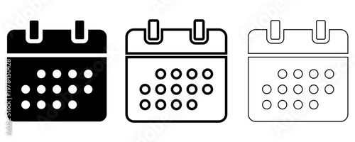 Calendar icons set in various outline versions. Symbols for date, scheduling, and organizer for interface design. Vector illustration.