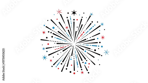 Abstract fireworks bursting outward on white background design