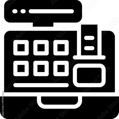 cash register glyph icon. Strong and solid vector icon for websites, mobile interfaces, presentations, and visual branding. High quality and easy to edit.