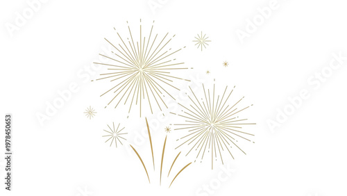 Elegant golden fireworks illustration on white background festive celebratory design