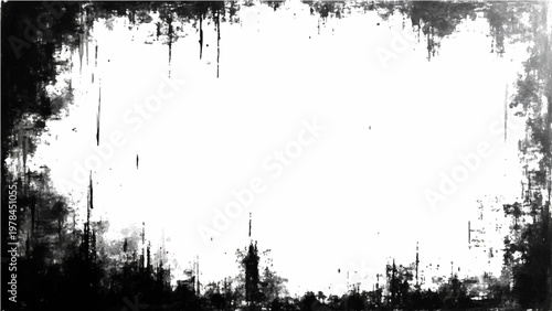 Abstract grunge borders and monochrome frame and weathered edge and dark vintage style and textured backdrop and artistic design for overlay and blank space.