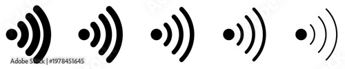 A set of radio signal or Wi-Fi icons with various line thicknesses. Vector illustration.