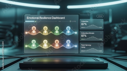 Emotional Resilience Dashboard on Laptop in Futuristic Room