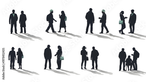 Top View Crowd People Silhouettes Vector Set for Site Plans, Walking Talking Waiting, Modern Flat Style, Minimal Colors