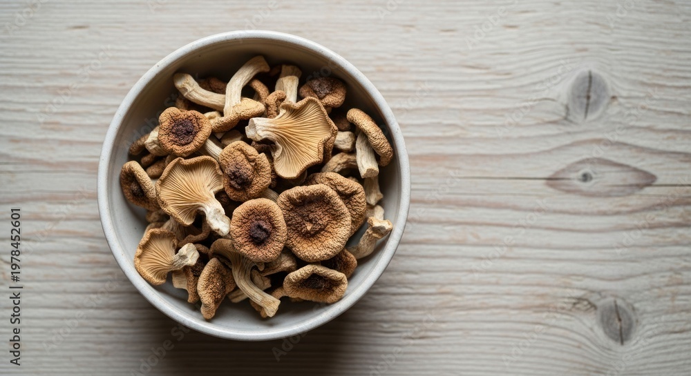 Fototapeta premium Bowl of Honey Mushrooms on Wooden Tabletop - A Culinary Delight.
