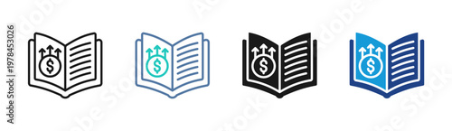 Finance Book icon set multiple style collection