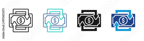 Money Exchange icon set multiple style collection