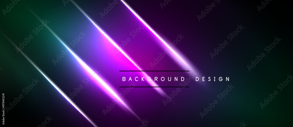 Obraz premium Abstract neon lines over dark background. Gradient purple, green hues create dynamic visual effect. Modern design element.