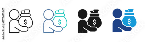 Money Holding icon set multiple style collection