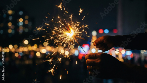 한밤의 반짝이는 불꽃놀이