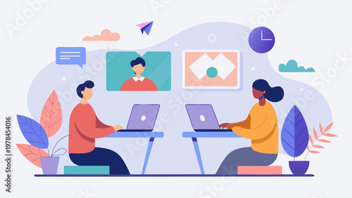 Remote Collaboration Professionals Flat Vector