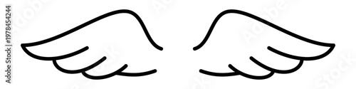 Linear icon of a pair of angel wings in a minimalist style. Symbol of freedom, flight, heavenly protection, spirituality, and purity. Vector illustration.
