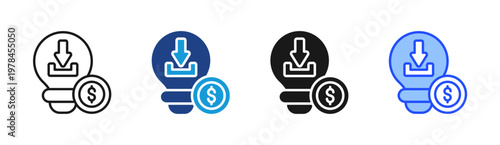 Money Download icon set multiple style collection