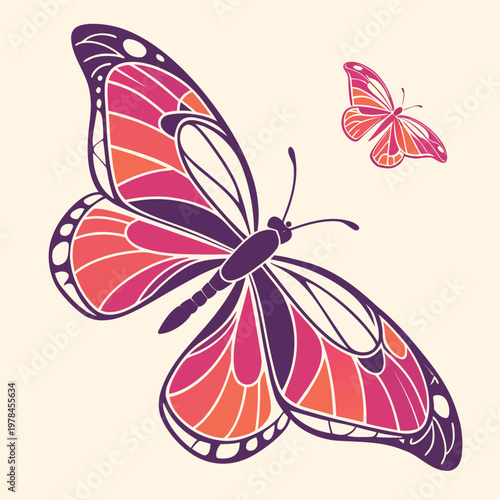 Colorful patterned butterfly and small butterfly with butterfly colorful illustration decoration abstract detailed graceful background creature entomology transformation metamorphosis