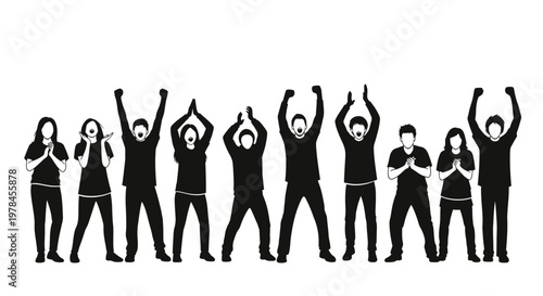 People Celebrating with Raised Arms Silhouette.