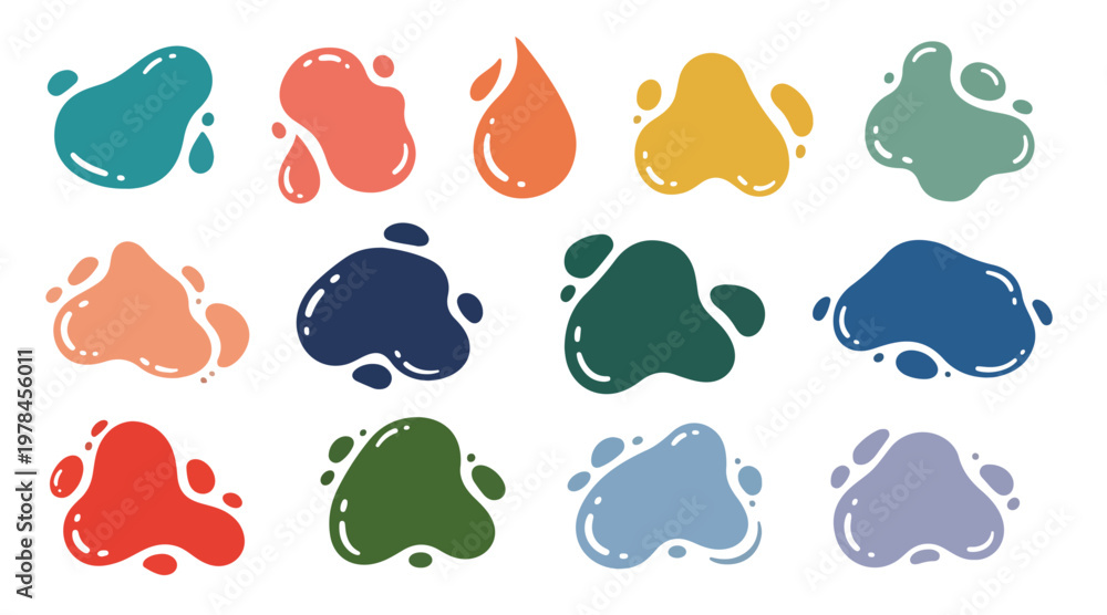 Fototapeta premium Set of colored amoeba organic irregular shapes. Creative liquid blob elements, various cartoon organic shapes.