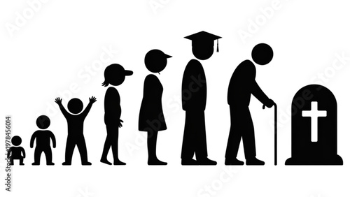 Illustration of diverse figures growing in height from child to adult with a graduation cap Vector