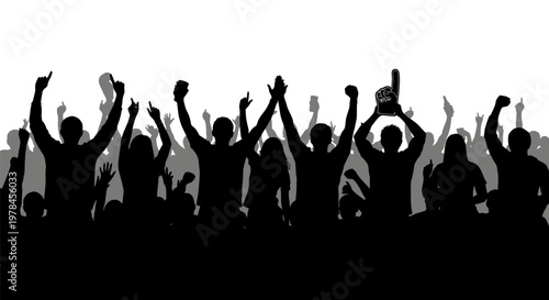 Silhouette of people raising hands up.