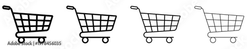 Set of linear shopping cart icons with different stroke weights. Minimalist symbols of online shopping, e-commerce, and retail. Vector illustration.