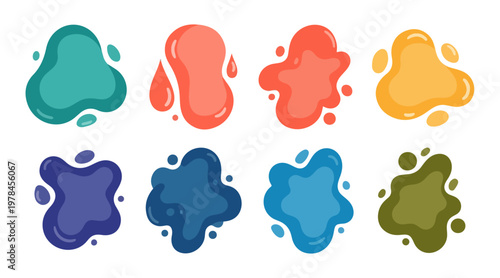 Set of colored amoeba organic irregular shapes. Creative liquid blob elements, various cartoon organic shapes.