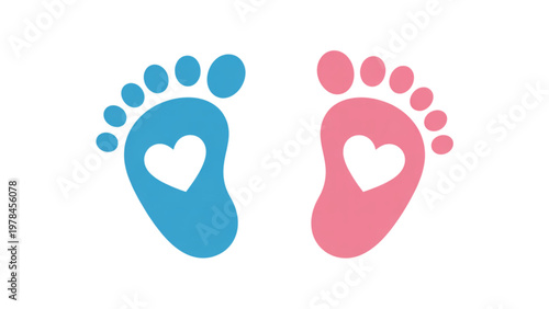 Two baby footprints with heart shapes symbolizing love and new beginnings Vector