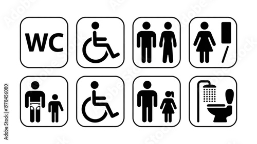 Set of icons representing various restroom and accessibility facilities Vector