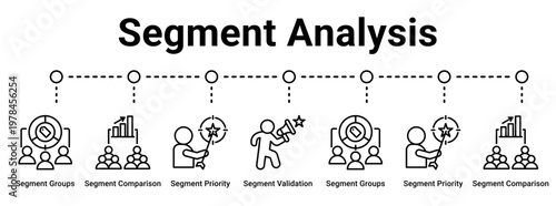 Segment Analysis web banner icon vector illustration concept for business with icon of Segment Groups, Segment Comparison, Segment Priority, Segment Validation, Segment Groups, Segment Priority,.