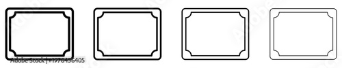 Set of linear classic frame or certificate icons with different stroke weights. Minimalist symbols of diploma, award, and decorative border. Vector illustration.