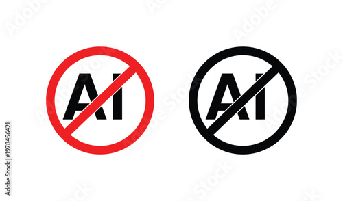 Prohibition Signs with Red and Black Circles, AI Symbols Crossed Out, Concept of Restriction or Ban on Artificial Intelligence Technology. Free Download Prohibition Signs with Red and Black Circles, AI Symbols Crossed Out, Concept of Restriction or Ban on Artificial Intelligence Technology. - GFXLoad