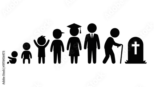 Illustrated silhouettes of people at different life stages and professions Vector