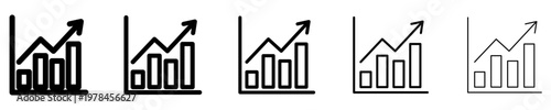 Set of linear growth chart icons with different stroke weights. Minimalist symbols of financial success, analytics, and positive business development dynamics. Vector illustration.