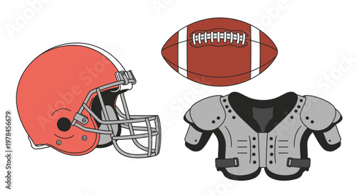 American football equipment illustration helmet ball and shoulder pads