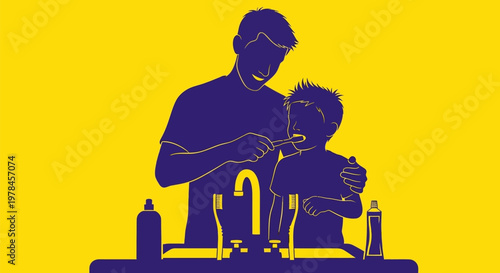 Father and son at hair salon.