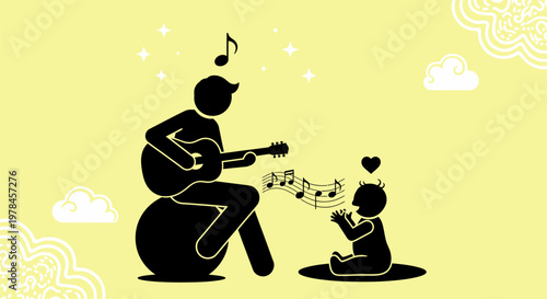 Man playing guitar for little girl.
