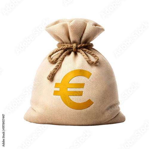 Money Bag with Euro Symbol – Financial Savings, Investment and Wealth Concept Isolated on White Background