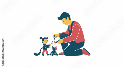 Man and little girl with dogs.