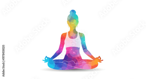 Colorful yoga pose silhouette illustration for wellness and meditation concepts
