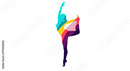 Colorful yoga pose silhouette on white background for graphic design
