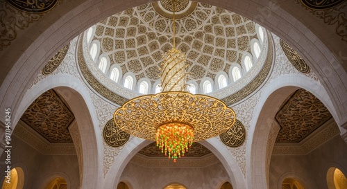Ornate dome and chandelier interior architectural detail and decorative design