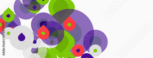 Abstract colorful circles overlap, creating dynamic visual composition. Bright hues dominate white background. Modern design element.