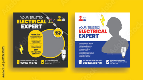 Professional Electrician & Home Appliance Repair Services Social Media Posts, Banner Ads, Web Advertisements, Fast, Reliable, Emergency Repair, Maintenance, Expert Technicians, Promotional Templates