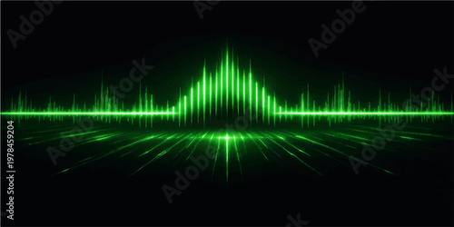 An abstract digital technology background featuring a vibrant sound wave equalizer and medical EKG heartbeat pulse line monitor graph to illustrate health frequency and music beats