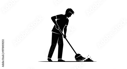 Man sweeping with a broom.