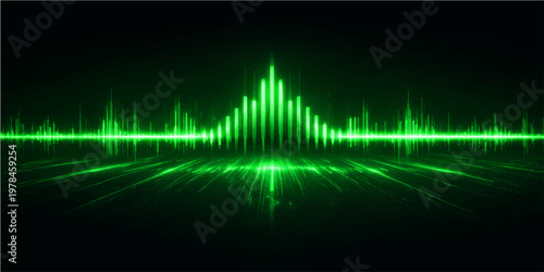 Abstract sound wave background featuring a medical pulse heartbeat line and ekg monitor graph illustration for health technology and music equalizer audio