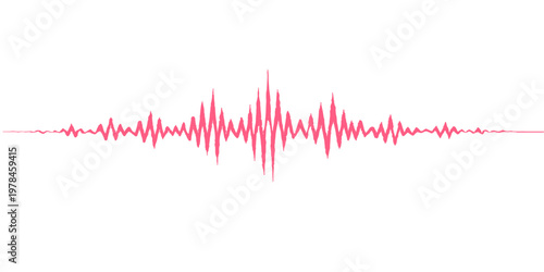 A medical digital monitor displays a red heart beat frequency wave on a cardiogram graph illustration representing a pulse rate ekg audio sound equalizer and technology line