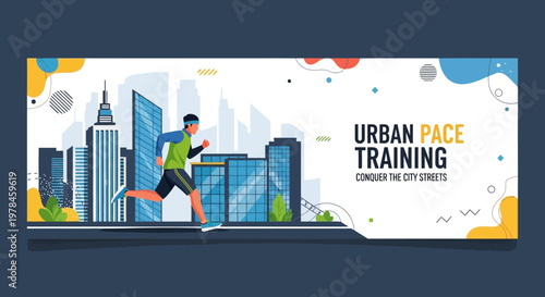 Urban runner in cityscape with modern buildings.