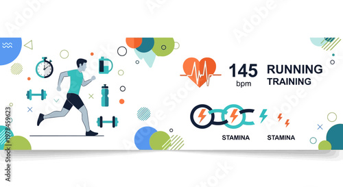 a man running with fitness icons.