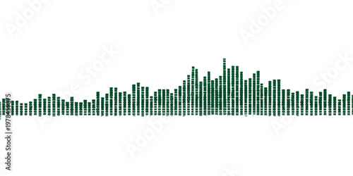 Vector illustration of a green grass lawn and a white fence set against a blue city skyline with a business growth bar chart and technology data equalizer