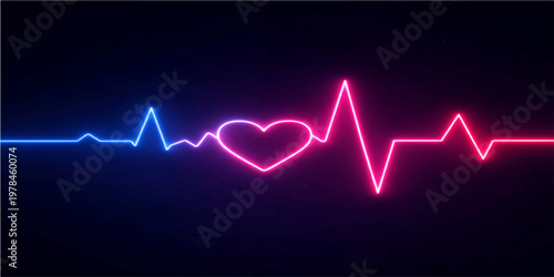 A glowing medical electrocardiogram line pulses across a hospital monitor technology screen, illustrating a steady heartbeat wave and life rate through a digital cardiology EKG graph chart