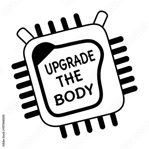 A glyph sticker of a microchip with upgrade typography 

